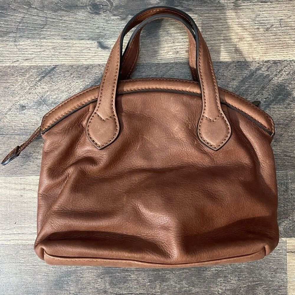 Floto Brown Genuine Italian Leather Mini Satchel Crossbody Top Handle Zip Top